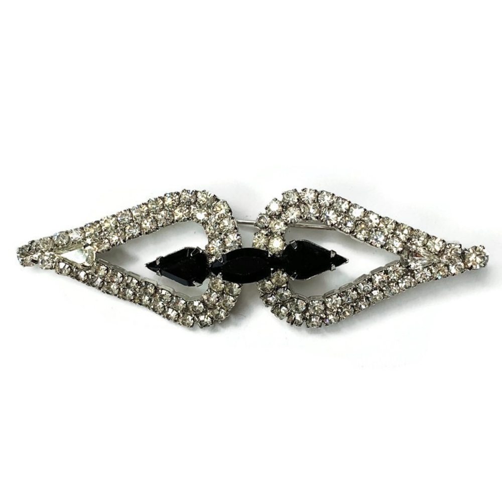 Vintage Rhinestone Clear Black Crystal Brooch Pin